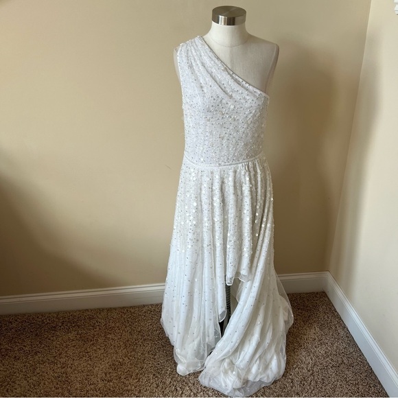 Mac Duggal Sequin One Shoulder High Low Dress Gown - Picture 5 of 16